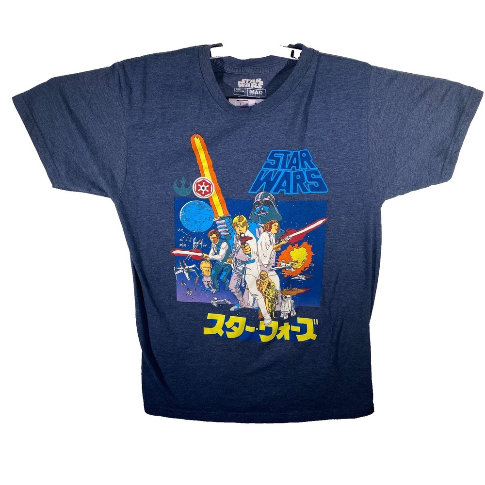 Star Wars Shirt Mens a New Hope Japanese Movie‎ Poster Blue T-Shirt Size Medium